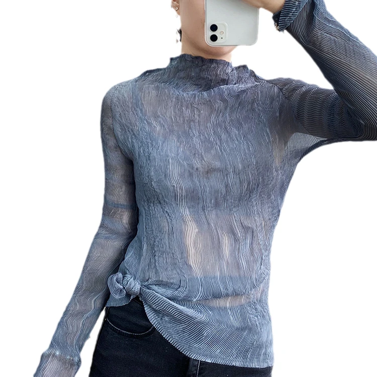 2021 popular dark gray sexy light semi-transparent slim pleated tops for women wholesale custom
2021 popular dark gray sexy light semi-transparent slim pleated tops for women wholesale custom