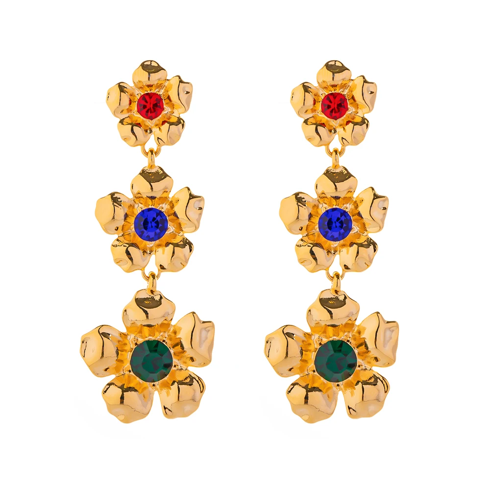 New Trend Brass Colorful Zircon Petal Earrings Three Flowers Tassel Drop Earrings for Girls
New Trend Brass Colorful Zircon Petal Earrings Three Flowers Tassel Drop Earrings for Girls