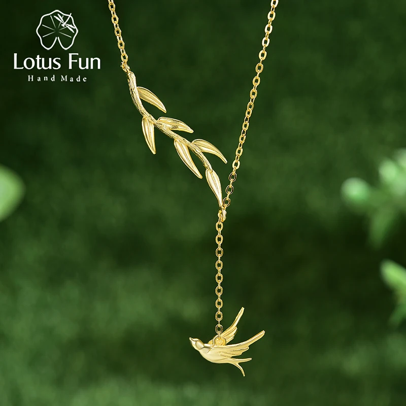 

Lotus Fun Swallow Willow Branch Asymmetric Necklace 925 Sterling Silver Chain 2023 Trend Wholesale Handmade Jewelry