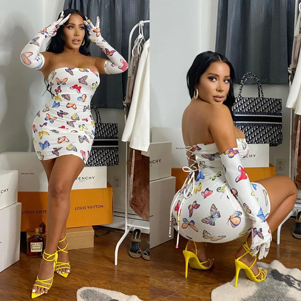 Summer 2020 Women Clothing Strapless Butterfly Print Dress With Mitten For Women Sexy Club Night Bandage Backless Bodycon Dress, White
Summer 2020 Women Clothing Strapless Butterfly Print Dress With Mitten For Women Sexy Club Night Bandage Backless Bodycon Dress, White