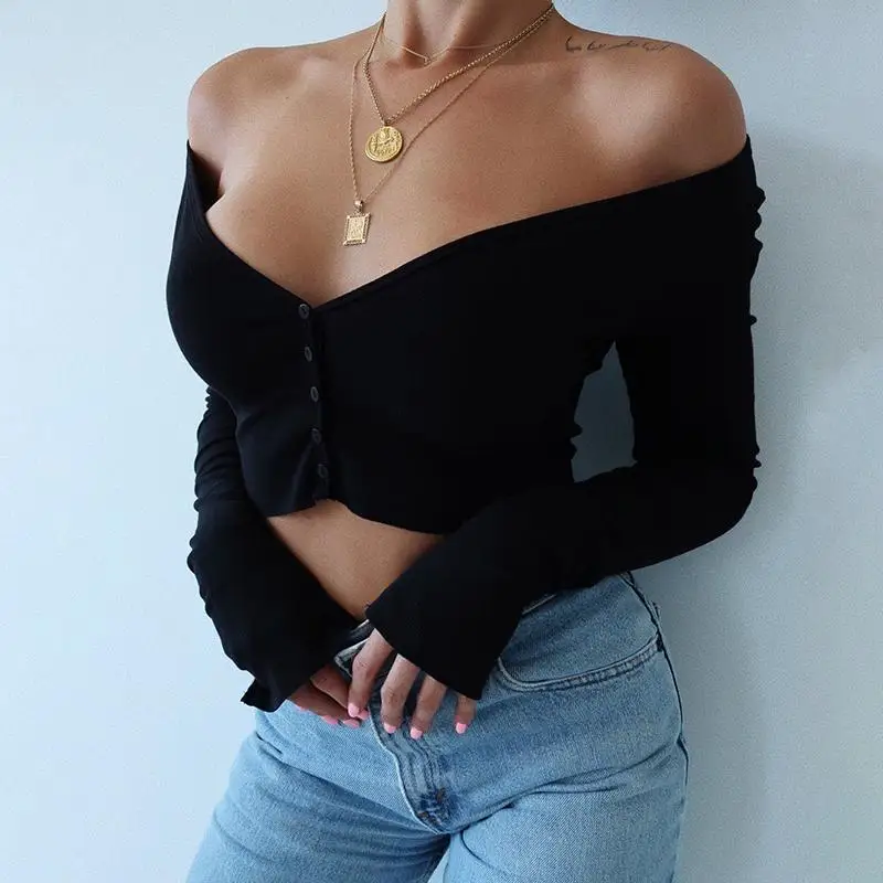 Women Long Sleeve Crop Tops Sexy Deep V Neck Basic Solid Black White Lady Casual Tshirt Sexy Off Shoulder T Shirts Summer Autumn
Women Long Sleeve Crop Tops Sexy Deep V Neck Basic Solid Black White Lady Casual Tshirt Sexy Off Shoulder T Shirts Summer Autumn