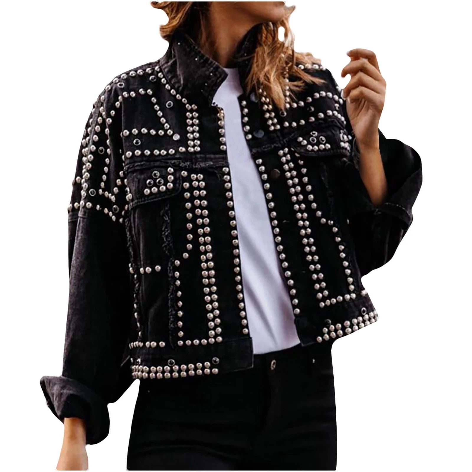Slim Fit Lapel Long Sleeves Rivet Khaki Moto Biker Women Denim Jacket Coats, Picture
Slim Fit Lapel Long Sleeves Rivet Khaki Moto Biker Women Denim Jacket Coats, Picture