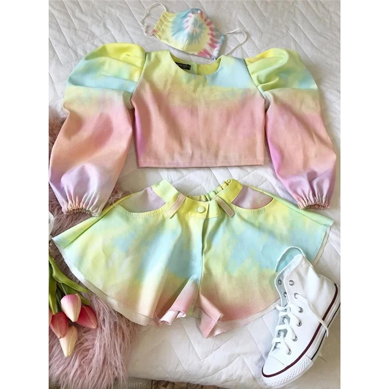 Spring Autumn Tie-dyed Two-piece Clothes Suit Long Sleeve Shirt Round Neck Crop Tops for Kids Girls Clothes 1-6 Years
Spring Autumn Tie-dyed Two-piece Clothes Suit Long Sleeve Shirt Round Neck Crop Tops for Kids Girls Clothes 1-6 Years