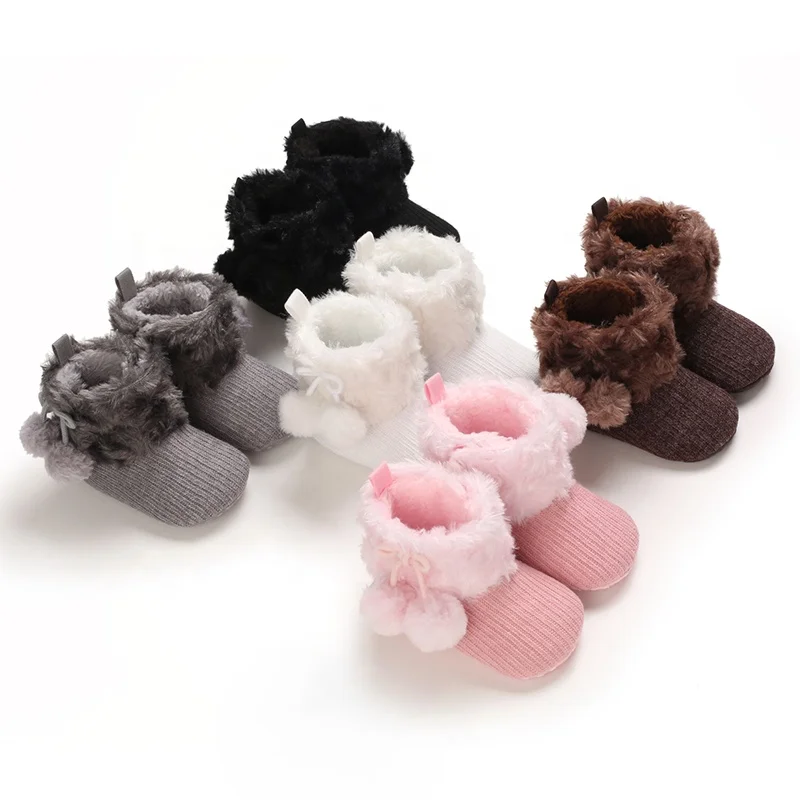 

Winter POM POM Crochet Fleece Organic Cotton Knitted New born Girls Baby Booties