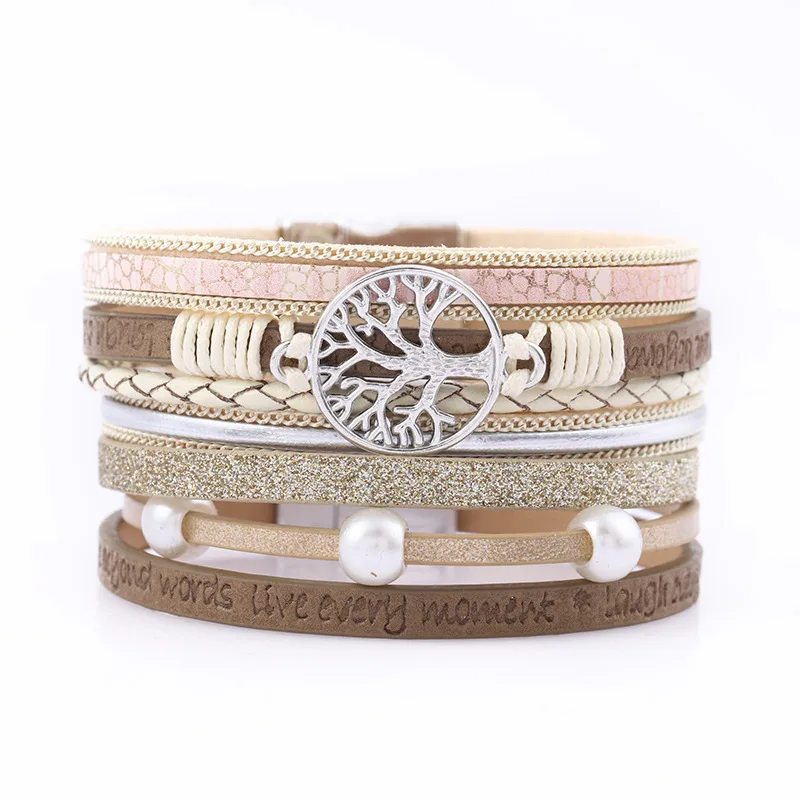 women magnetic buckle multi-layer leather natrual pearls tree of life charm bracelet bangle set gift high quality factory direct
women magnetic buckle multi-layer leather natrual pearls tree of life charm bracelet bangle set gift high quality factory direct