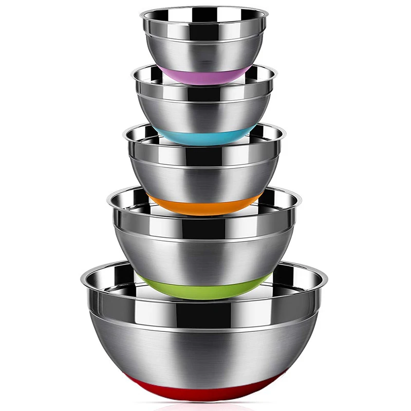 Wholesale Stainless Steel (Set of 5) Non Slip Silicone Bottom Salad Mixing Bowl 1.5qt 2qt 2.5qt 3.5qt 7qt, Silver
Wholesale Stainless Steel (Set of 5) Non Slip Silicone Bottom Salad Mixing Bowl 1.5qt 2qt 2.5qt 3.5qt 7qt, Silver