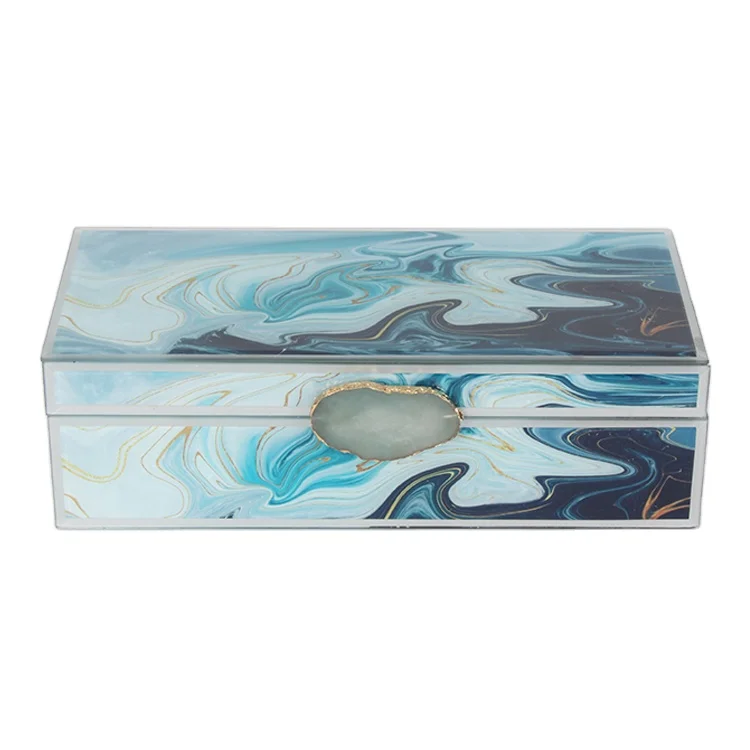 Jinn Home Cheaper Wholesale Blue Marble Rectangle Glass Gift Jewelry box With Amber Stones for Home Decoration, Customized
Jinn Home Cheaper Wholesale Blue Marble Rectangle Glass Gift Jewelry box With Amber Stones for Home Decoration, Customized