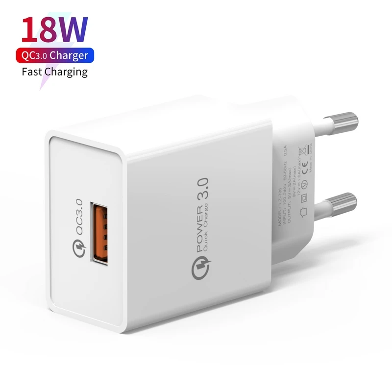 

Fast Charger 18W 3A QC 3.0 USB Charger Quick Charge QC3.0 Wall Adapter EU US Plug Mobile Phone Charger