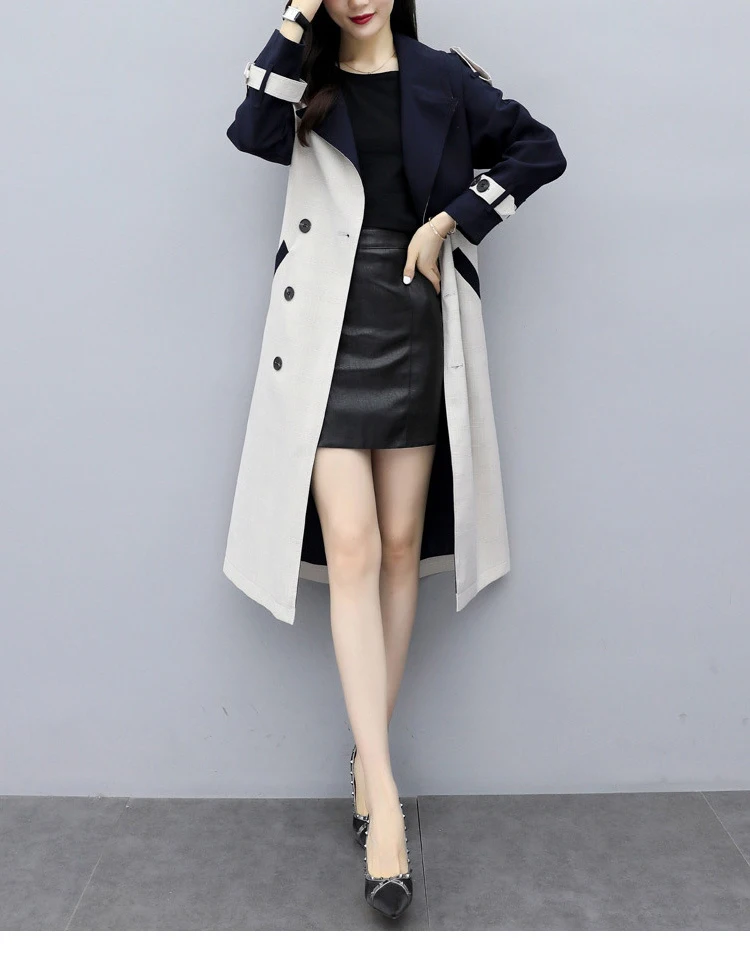 Autumn/winter new women ladies Korean patchwork color medium long thin trench coats
Autumn/winter new women ladies Korean patchwork color medium long thin trench coats
