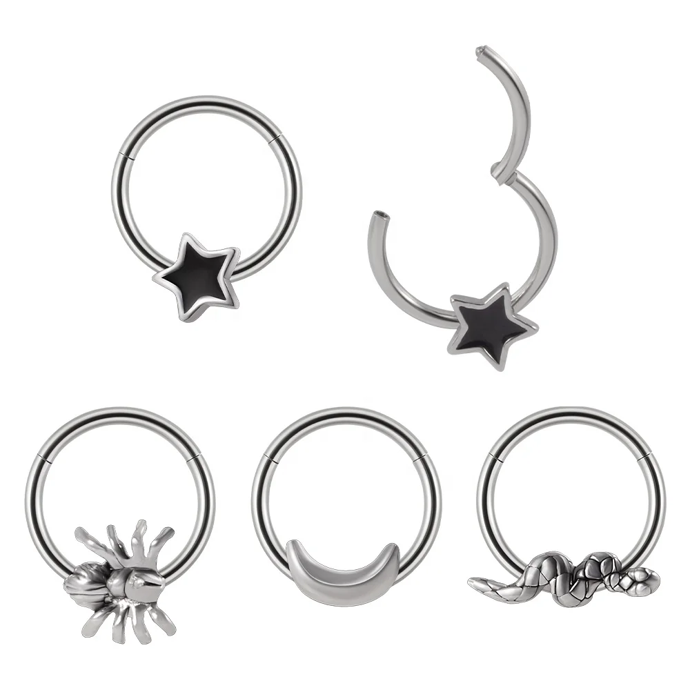 

Surgical Steel Septum Clicker Snake Star Spider Nose Tragus Daith Cartilage Helix Ear Clip Ring Piercing Jewelry Wholesale
