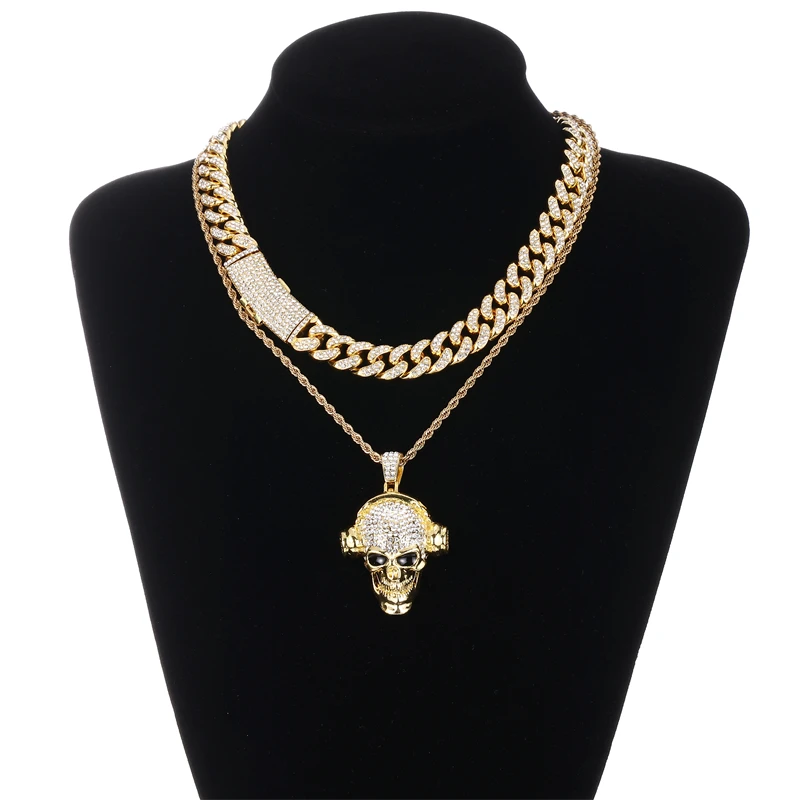 Big Hip hop Fancy Fashion Full Drill Alloy Jewelry Skull Headphones Pendant with Cuban Chain Necklace Set
Big Hip hop Fancy Fashion Full Drill Alloy Jewelry Skull Headphones Pendant with Cuban Chain Necklace Set