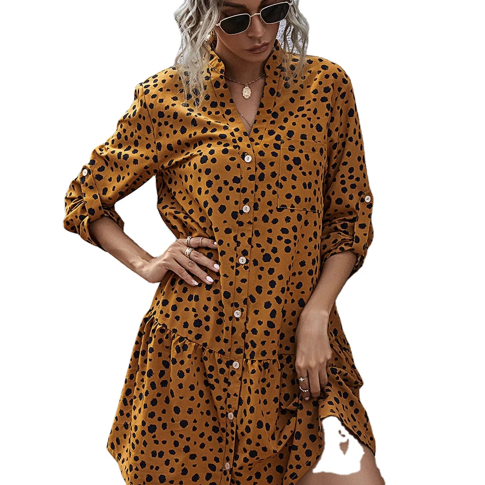 Spring and Autumn Europe Wild Single-breasted Linen Leopard Dot Printed V-neck Long Sleeve Girl Short Skirt A-line Skirt OEM
Spring and Autumn Europe Wild Single-breasted Linen Leopard Dot Printed V-neck Long Sleeve Girl Short Skirt A-line Skirt OEM