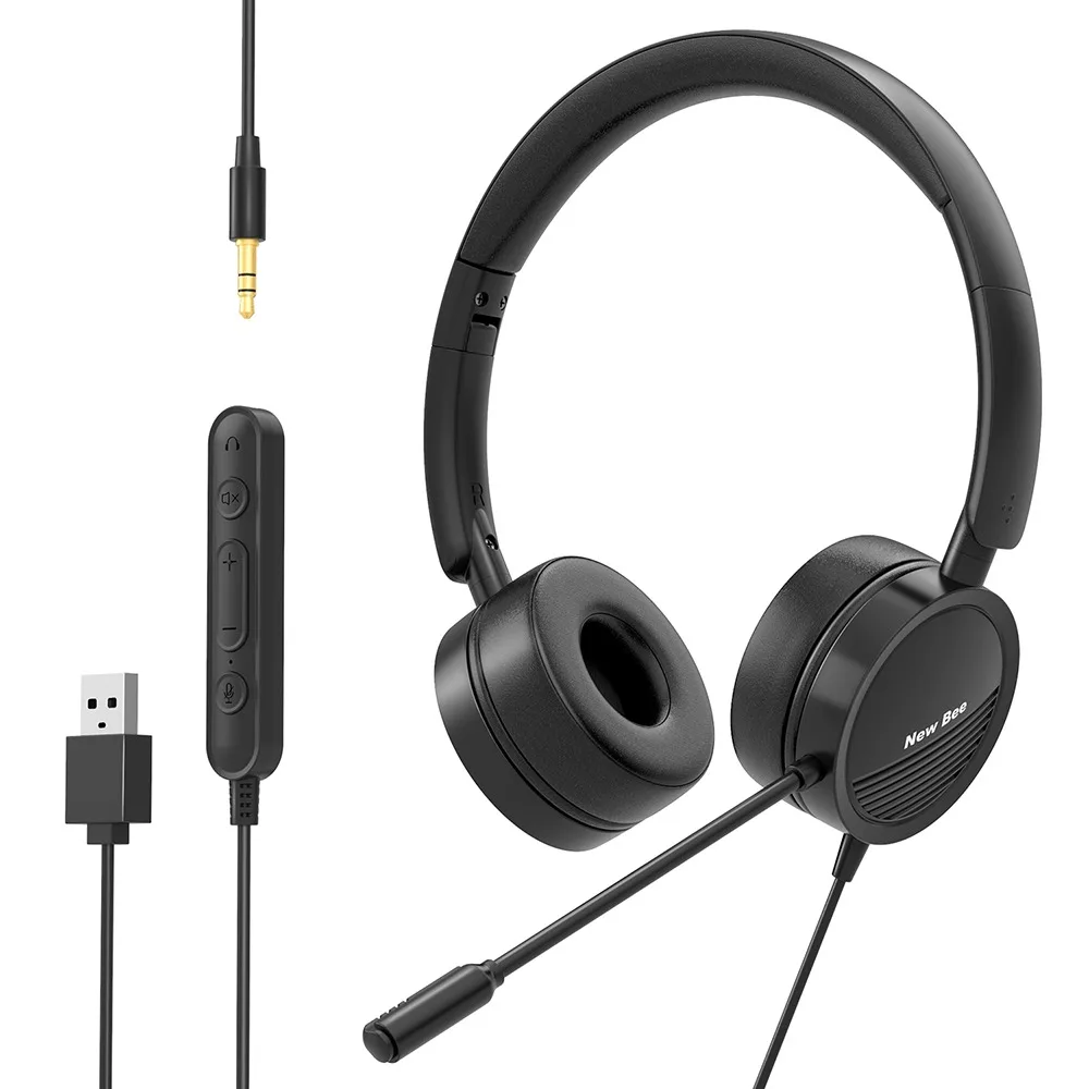 New Bee H360 3.5mm & USB Plug Noise Cancelling Call Center Headphones Wired Business Telephone Headset for Computer & Phones
New Bee H360 3.5mm & USB Plug Noise Cancelling Call Center Headphones Wired Business Telephone Headset for Computer & Phones