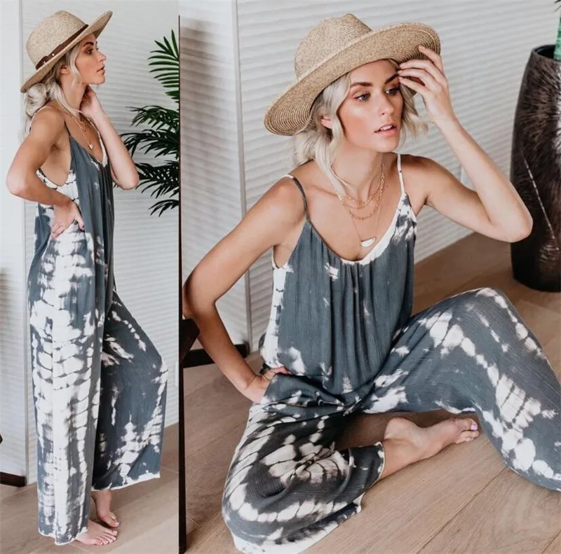 Hot Sale Casual Bohemian V Neck Backless Spaghetti Strap Strappy Loose Wide Leg Pants Trousers Tie Dye One Piece Jumpsuit, 3 colors for selection
Hot Sale Casual Bohemian V Neck Backless Spaghetti Strap Strappy Loose Wide Leg Pants Trousers Tie Dye One Piece Jumpsuit, 3 colors for selection