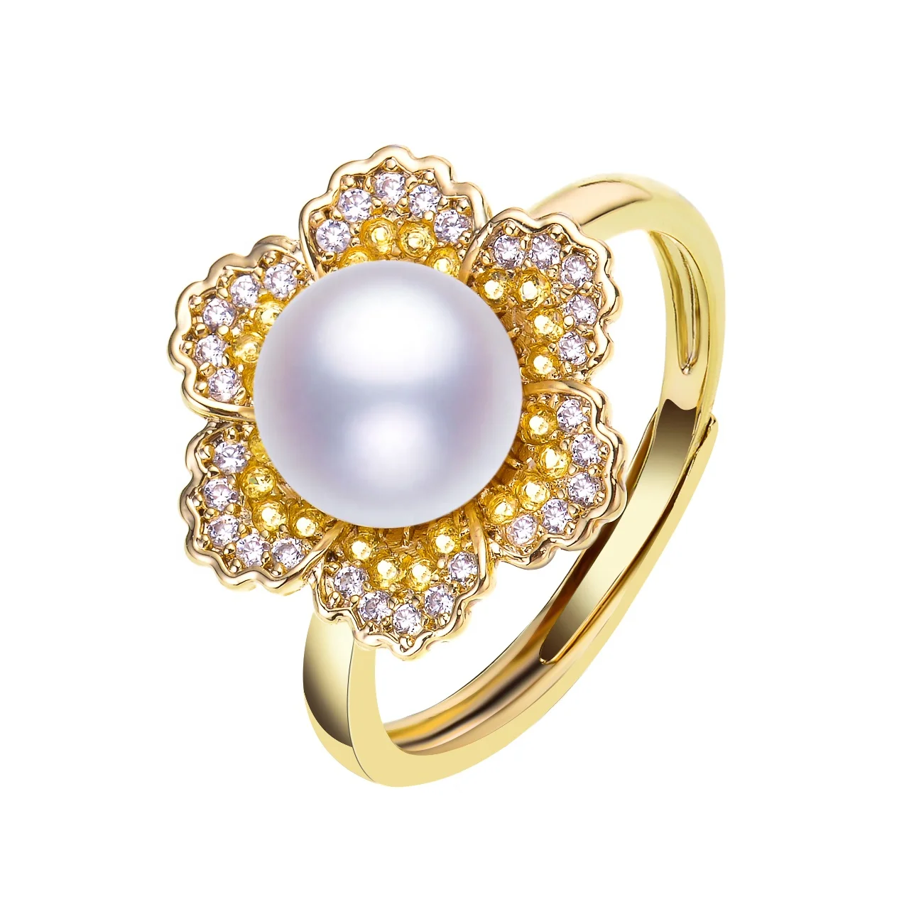 

Romantic Pearl Rings Moms Favorite Flower Shape 14K Plating Natural Freshwater Pearls Jewelry Fittest Gift