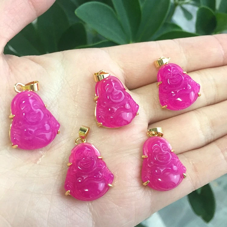 

Charm Women Buddha Necklace Pink Agate Natural Stone Mini Buddha Jade Pendant Jewelry Crystal Necklaces Wholesale