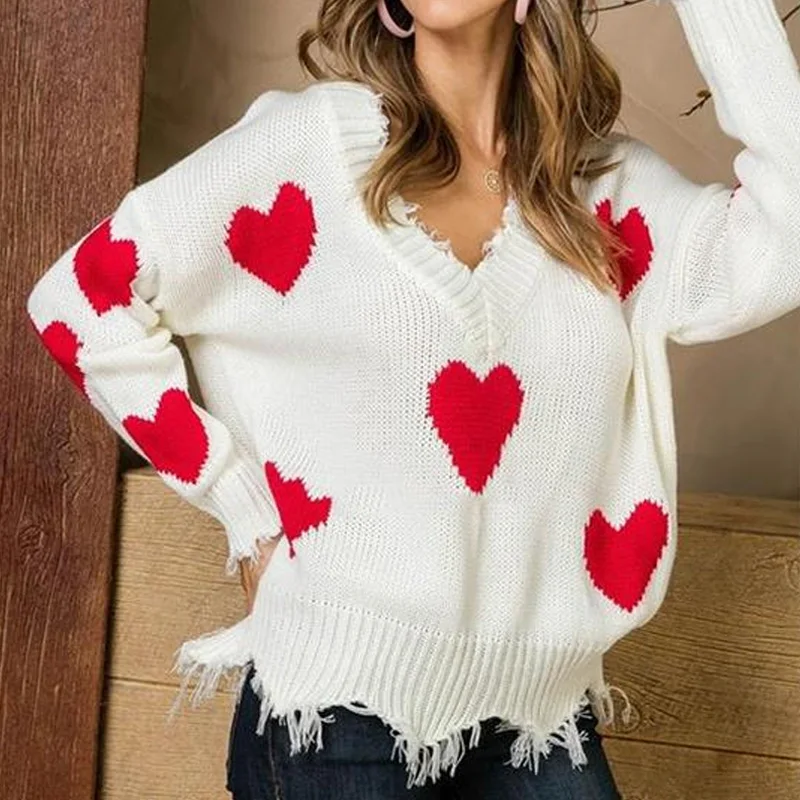 hot sale long sleeve loose love heart sweater fashion v-neck pullover knitted women's sweaters
hot sale long sleeve loose love heart sweater fashion v-neck pullover knitted women's sweaters