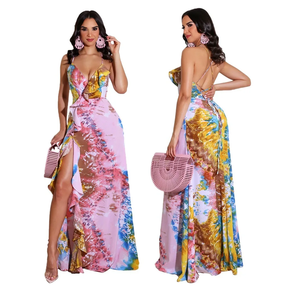 Summer Beach Maxi Dress Women Floral Print Boho Long Dress Ruffles Casual V-Neck Split Sexy Party Dress Robe Femme
Summer Beach Maxi Dress Women Floral Print Boho Long Dress Ruffles Casual V-Neck Split Sexy Party Dress Robe Femme