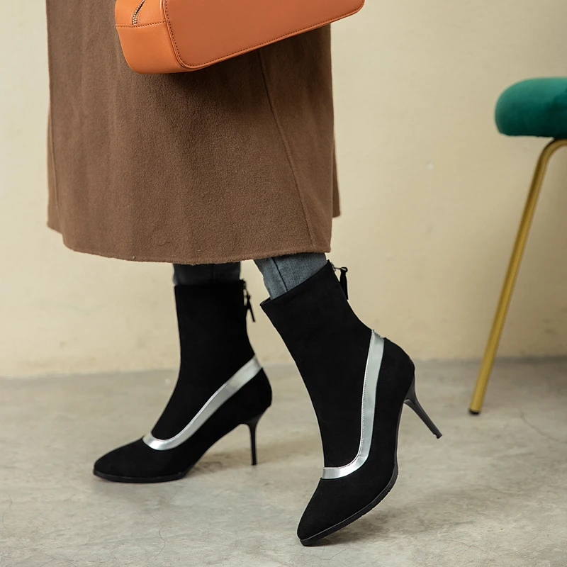 Hot Sale Women Boots Winter Pointed Head Suede Patchwork Leather Stiletto Ladies ' Boots, Black/white
Hot Sale Women Boots Winter Pointed Head Suede Patchwork Leather Stiletto Ladies ' Boots, Black/white