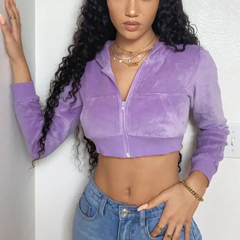 Women's Sweatshirt Pure Color Women Velour Hoodies Short Sleeve Zipper Fly Cotton Purple sexy slim crop midriff casual coat top
Women's Sweatshirt Pure Color Women Velour Hoodies Short Sleeve Zipper Fly Cotton Purple sexy slim crop midriff casual coat top