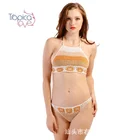 Women fashion sexy colorful cotton halter beach sexy crochet bikini sets swimwear