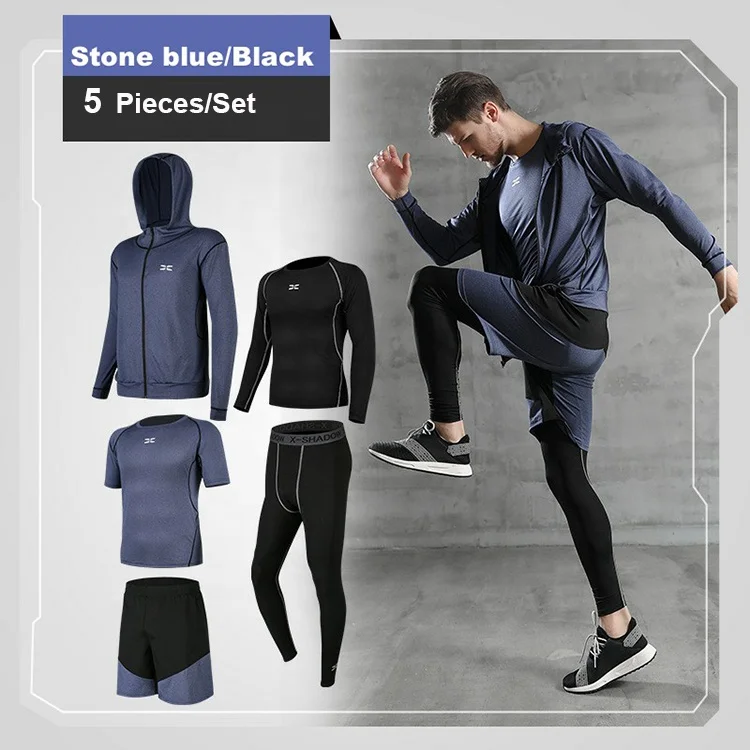 Guangzhou original polyester spandex fabric man 5 pieces fitness running gym wear set
Guangzhou original polyester spandex fabric man 5 pieces fitness running gym wear set