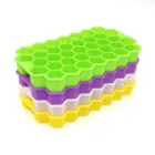 21*12.5*2.5cm 37 Honeycomb Silicone Rubber Stackable Ice Cube Trays With Lid
