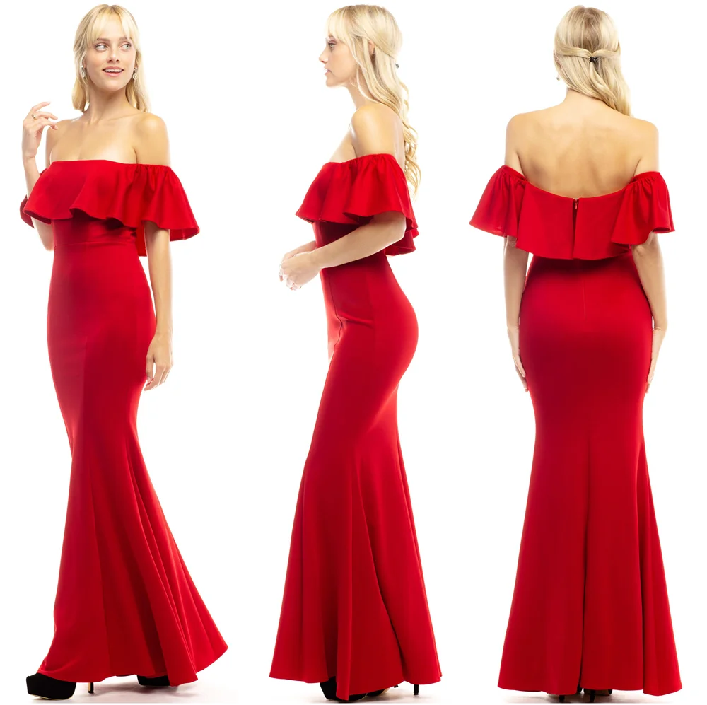 Factory wholesale strapless fishtail backless ruffle red long gown dress women lady elegant
Factory wholesale strapless fishtail backless ruffle red long gown dress women lady elegant