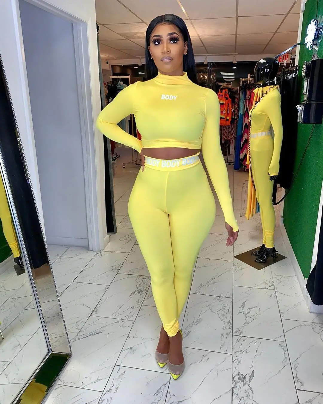 Skinny Long Sleeve Crop Top 2 Piece Long Pants Outfits Women Letter Print Sets, White,yellow,black
Skinny Long Sleeve Crop Top 2 Piece Long Pants Outfits Women Letter Print Sets, White,yellow,black