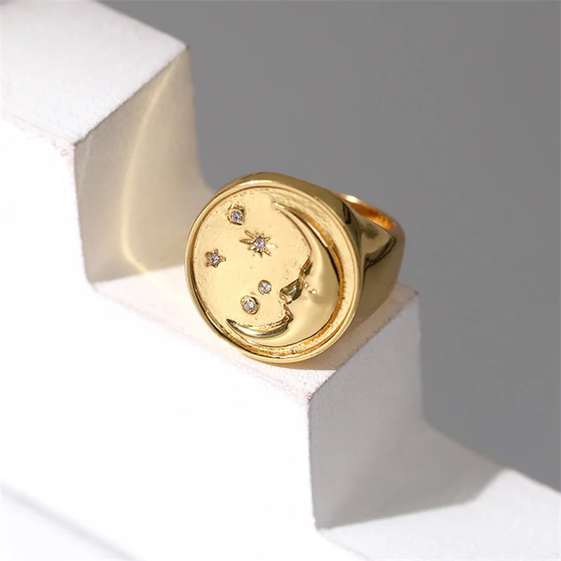 Aimgal jewelry brass 18k gold plated retro three-dimensional moon relief Star rings for women
Aimgal jewelry brass 18k gold plated retro three-dimensional moon relief Star rings for women