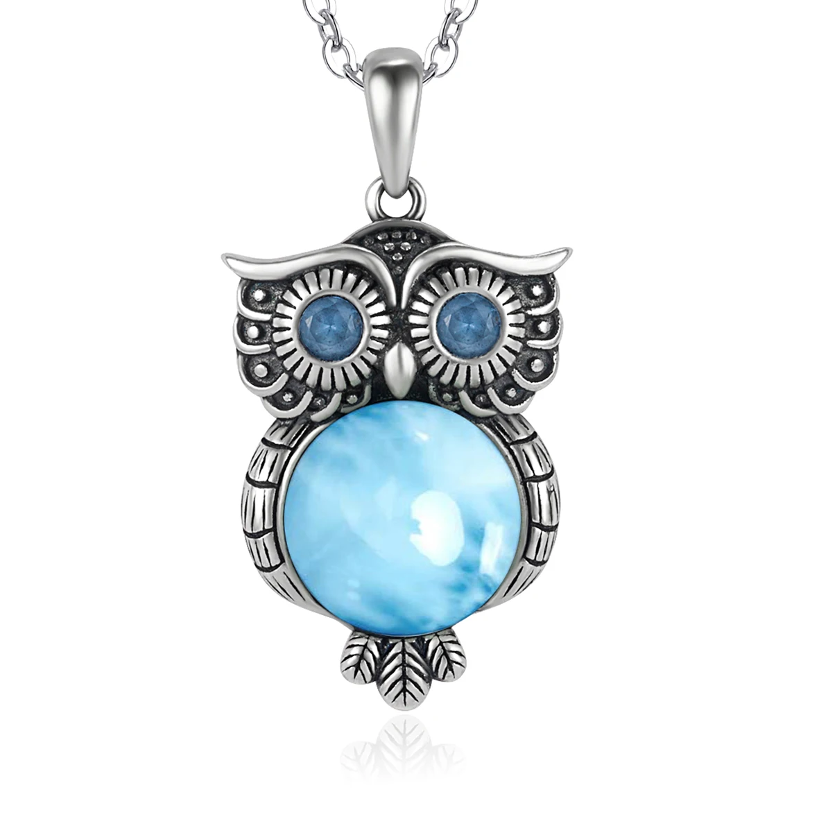 Antique Silver Jewelry Ocean Blue Natural Larimar Owl Pendant Necklace in 925 Sterling Silver 
Antique Silver Jewelry Ocean Blue Natural Larimar Owl Pendant Necklace in 925 Sterling Silver