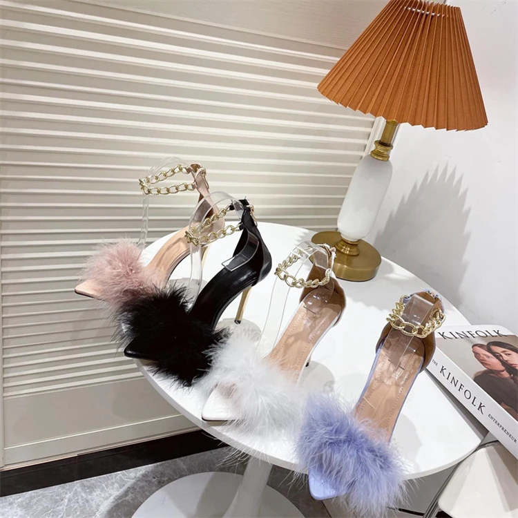 New Four Colors Feather Tip Chain Ladies Thin Heel Sandals Super High Heels Women's Shoes
New Four Colors Feather Tip Chain Ladies Thin Heel Sandals Super High Heels Women's Shoes