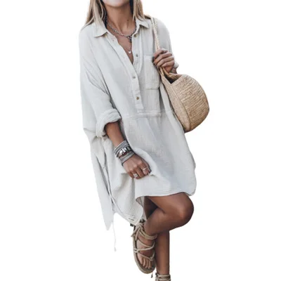 Women's Casual Dresses loose cotton linen girls' dresses V-neck mid-length women clothing, As show
Women's Casual Dresses loose cotton linen girls' dresses V-neck mid-length women clothing, As show