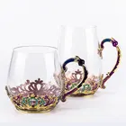 Enamel Coffee Tea Cup Mug 3D Rose Butterfly Glass Cups Wedding Gift Novelty elegant carved cup with spoon UYT Shop