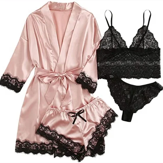 Winter 4 pcs women's sleepwear sexy Stripe Satin Lace lingeries sets Shorts pajamas Sets, Pink,blue,green,red,gray ,purple
Winter 4 pcs women's sleepwear sexy Stripe Satin Lace lingeries sets Shorts pajamas Sets, Pink,blue,green,red,gray ,purple