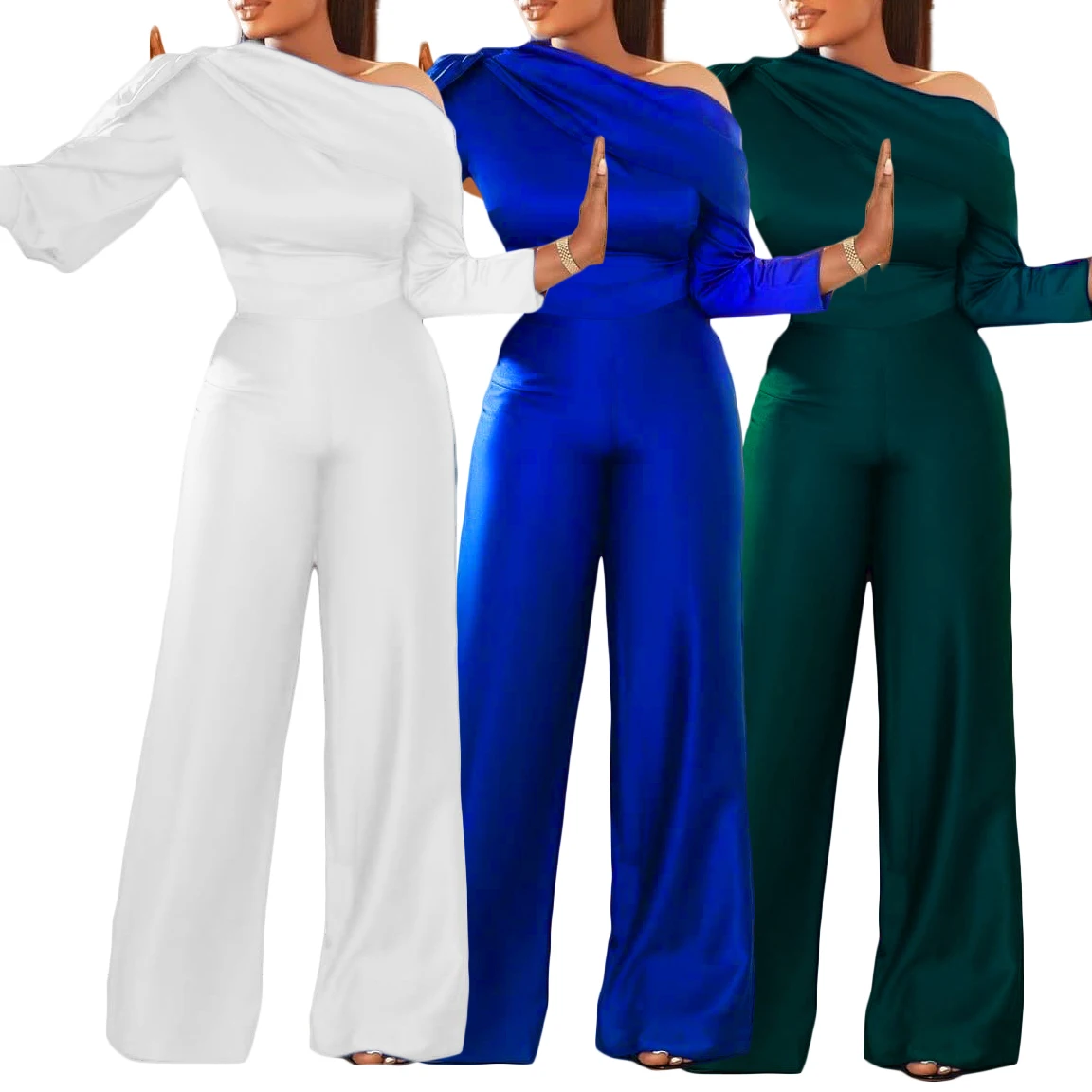 D144T 2021 New Fall Wear Large Size Solid Color Slant Shoulder Wide Leg Fashion Loose one piece jumpsuit for woman
D144T 2021 New Fall Wear Large Size Solid Color Slant Shoulder Wide Leg Fashion Loose one piece jumpsuit for woman