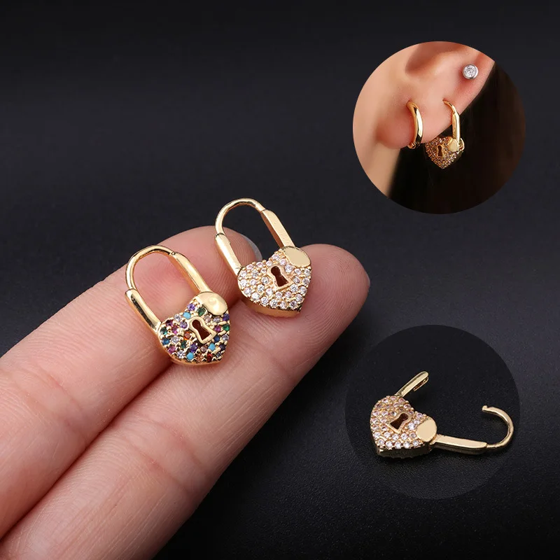 Zircon Jewelry Earrings For Women Copper Gold Plated Rainbow Heart Lock Hoop Earring Creative Design Women accessories, Picture
Zircon Jewelry Earrings For Women Copper Gold Plated Rainbow Heart Lock Hoop Earring Creative Design Women accessories, Picture