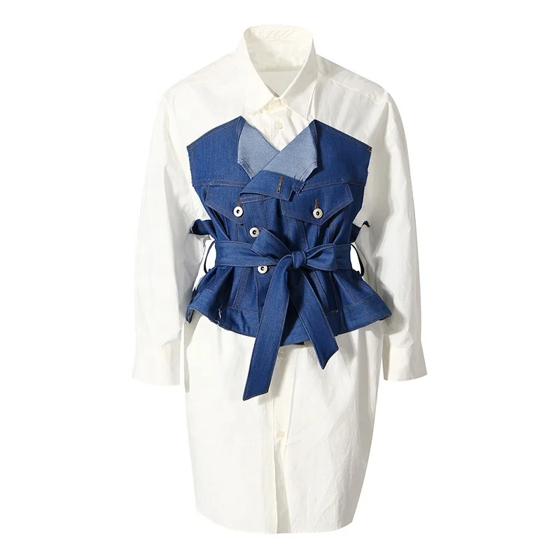 Fashion Dress Denim Tube Top Stitching White Shirt Dresses Long Sleeve Button Down Shirt Dress Women
Fashion Dress Denim Tube Top Stitching White Shirt Dresses Long Sleeve Button Down Shirt Dress Women