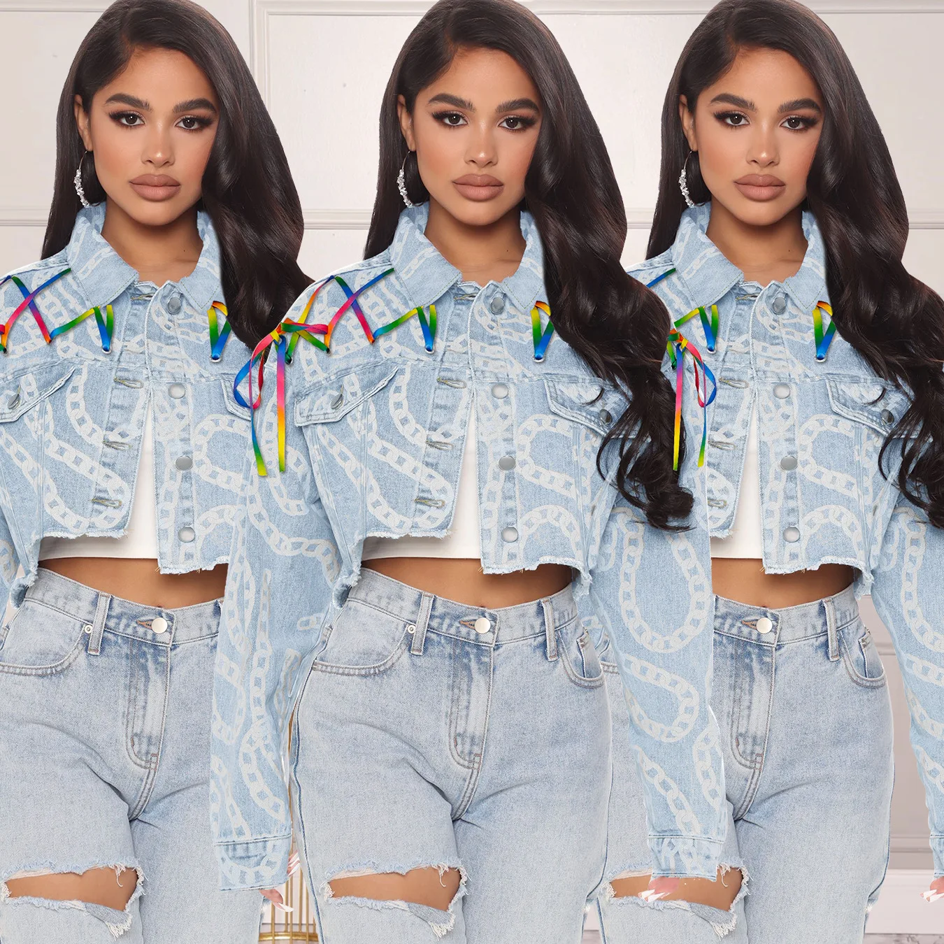 Womens jackets 2021 Crop Denim Jean plus size jacket Button Down Long Sleeve with bandage, Customized color
Womens jackets 2021 Crop Denim Jean plus size jacket Button Down Long Sleeve with bandage, Customized color