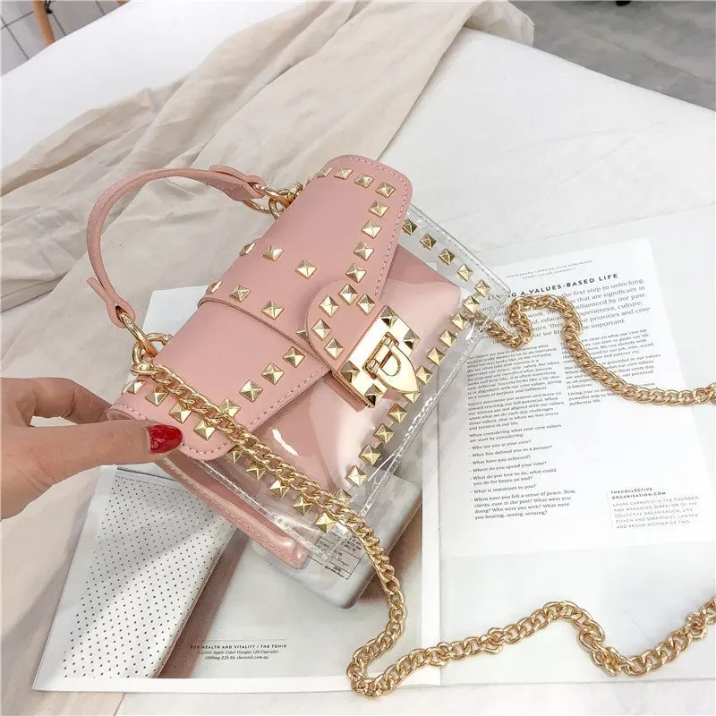 New Transparent Rivet Handbags Designer Purses And Handbags Shoulder Crossbody Bags Chain Jelly PVC Women Trendy Handbag, 5 colors
New Transparent Rivet Handbags Designer Purses And Handbags Shoulder Crossbody Bags Chain Jelly PVC Women Trendy Handbag, 5 colors