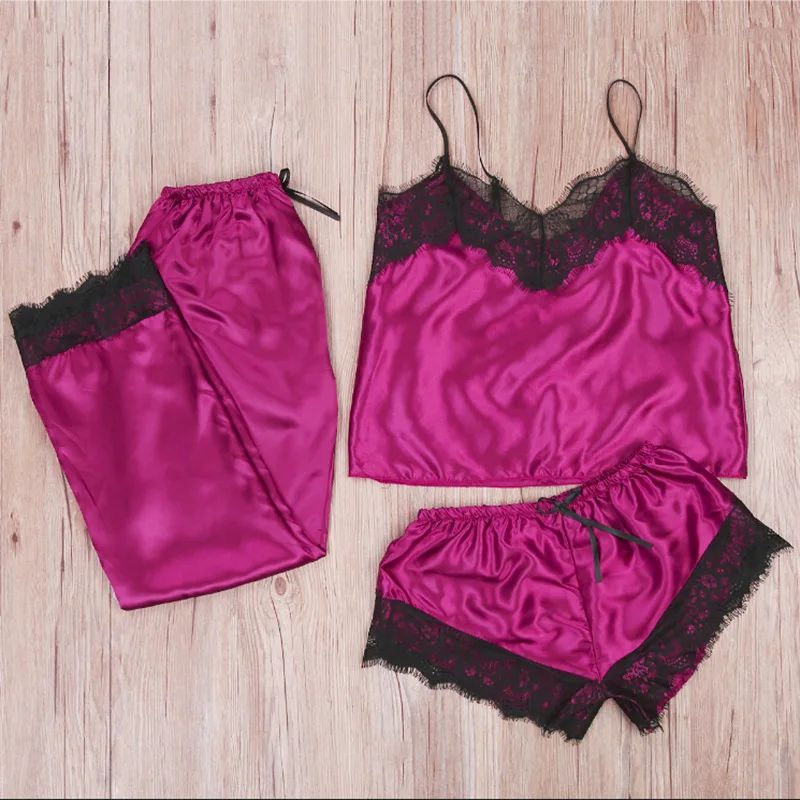 Hot style Women's clothing silk sleepwear sexy pajamas for women 3 piece short set women lounge wear set, Picture shows
Hot style Women's clothing silk sleepwear sexy pajamas for women 3 piece short set women lounge wear set, Picture shows