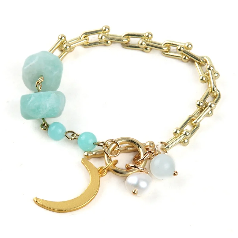 New Delicate Golden U-Buckle Chain Bracelet Big Irregular Natural Stone Bracelet Pearl Metal Heart Moon Pendant Bracelet
New Delicate Golden U-Buckle Chain Bracelet Big Irregular Natural Stone Bracelet Pearl Metal Heart Moon Pendant Bracelet