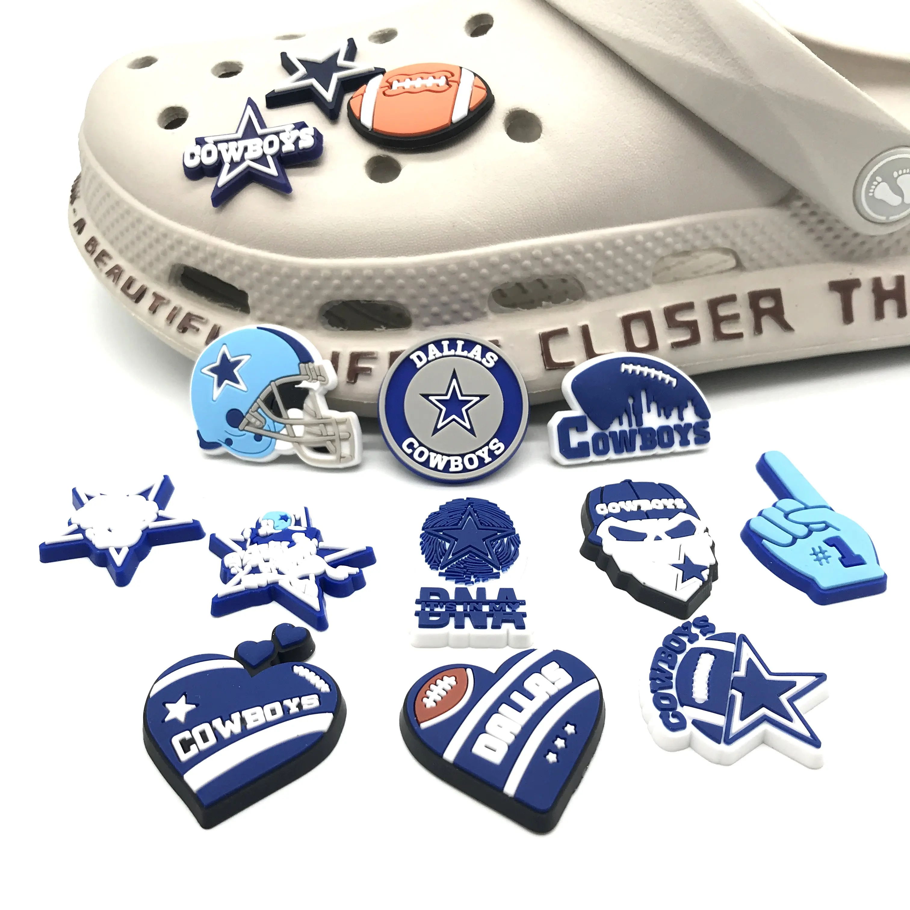 Wholesale Football Sports Team Shoe Charm Dallas Shoe Decorations Croc Charm Clog Charm Gift for Shoe
Wholesale Football Sports Team Shoe Charm Dallas Shoe Decorations Croc Charm Clog Charm Gift for Shoe