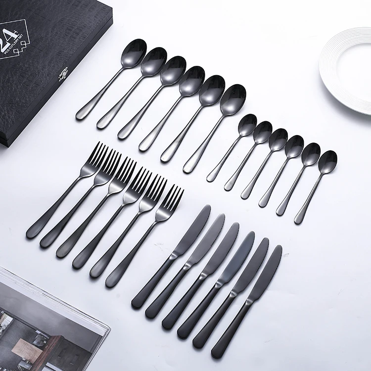 Royal black color hotel dinnerware cutlery knife fork set stainless steel black flatware sets
Royal black color hotel dinnerware cutlery knife fork set stainless steel black flatware sets