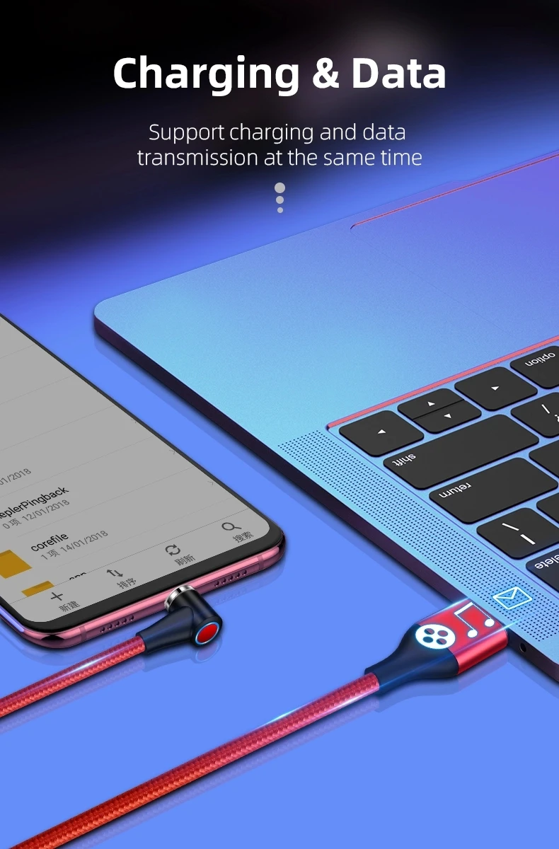 QC3.0 3A Fast Charging 90 Degree Right Angled Magnetic USB Cable for iPhone Micro USB Type C - ANKUX.COM