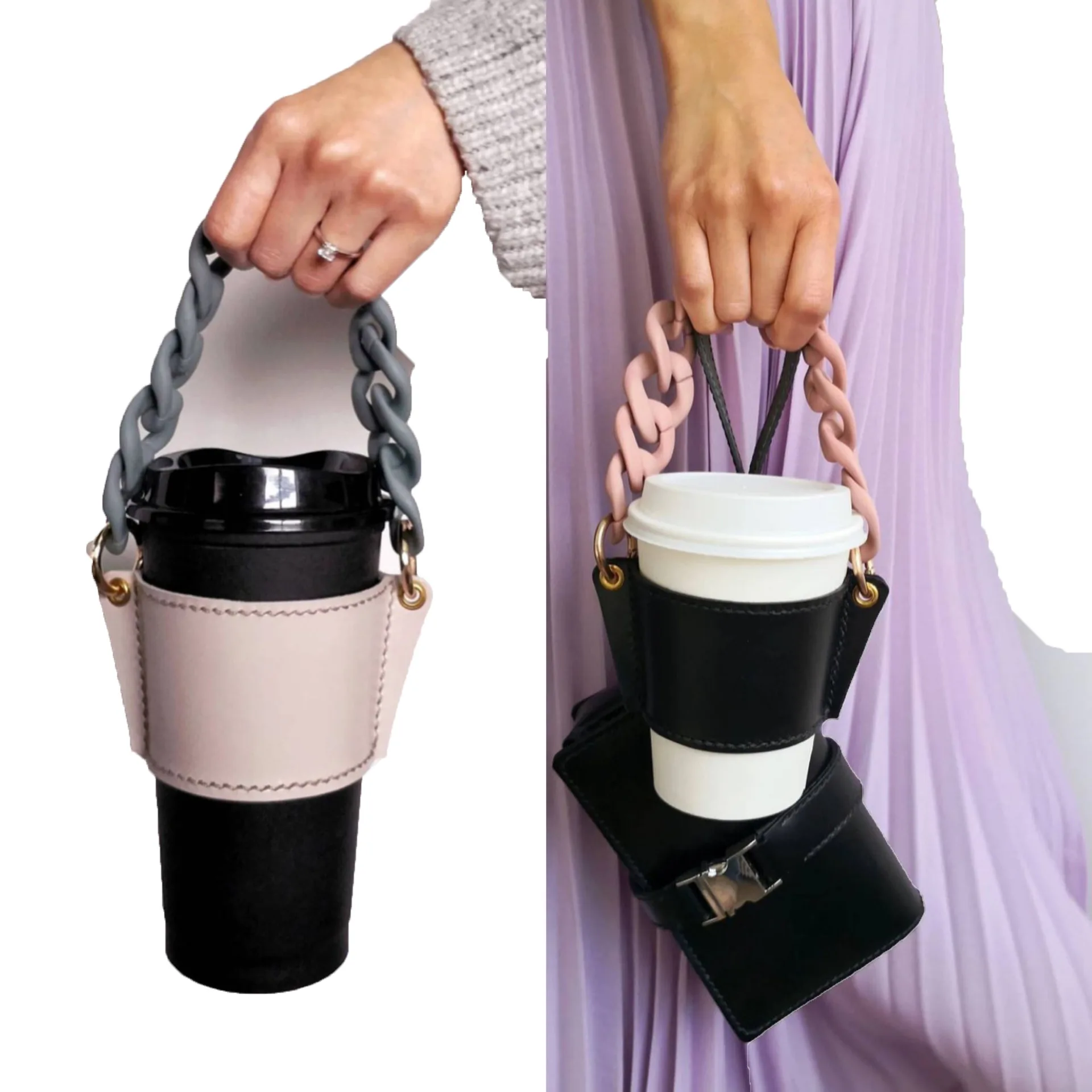 Amazon Reusable Leather Coffee Cup Holder Milk Drink Bottle Sleeve with Silver Chain Strap Handle
Amazon Reusable Leather Coffee Cup Holder Milk Drink Bottle Sleeve with Silver Chain Strap Handle