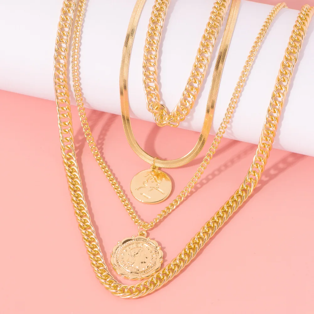 Personalized Hips Hops Multi layer Thick Chain Necklace Punk Cuban Chain Circle Face Pendant Coin Necklace, Gold color
Personalized Hips Hops Multi layer Thick Chain Necklace Punk Cuban Chain Circle Face Pendant Coin Necklace, Gold color
