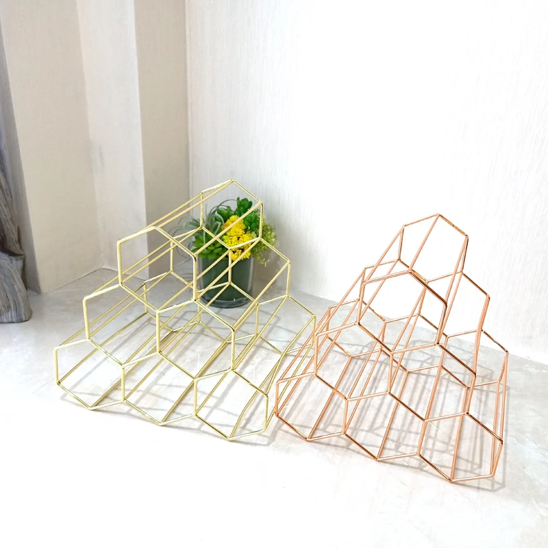 6 Bottle Wine Rack Freestanding Bottle Holder Countertop Storage Metal Brushed Gold Geometric Design for Red White Wine
6 Bottle Wine Rack Freestanding Bottle Holder Countertop Storage Metal Brushed Gold Geometric Design for Red White Wine