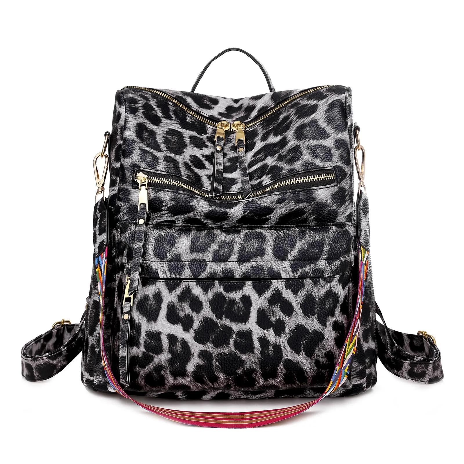 Fashion Women's Leather Backpack Leopard Print Fabric Boho Bags Personalized Shopping Bag, Black
Fashion Women's Leather Backpack Leopard Print Fabric Boho Bags Personalized Shopping Bag, Black