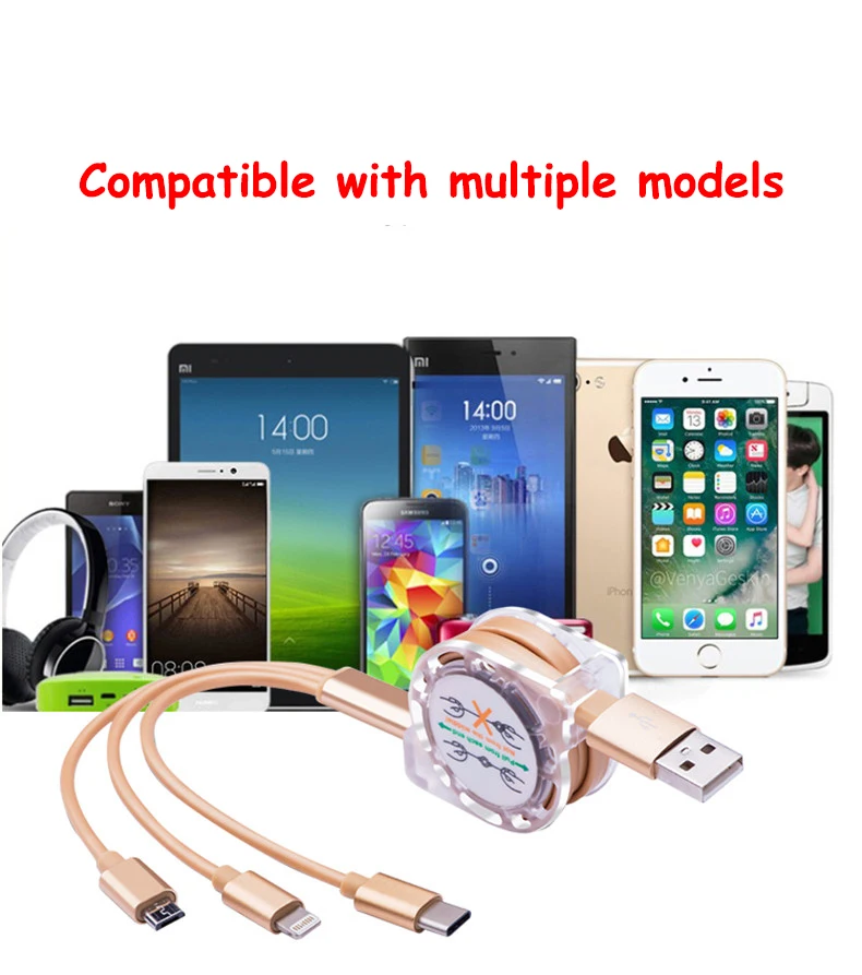 Factory Three in One dual port usb charger cable 3 in 1 multi use mobile phone tablet charging sync data cable line - ANKUX.COM